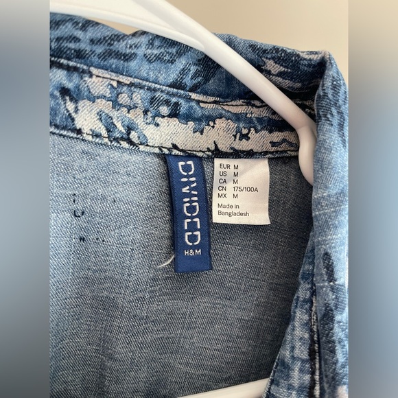 Divided H&M Long Sleeve Blue Print Pearl Snap Front Shirt Men Size Medium - Picture 7 of 10